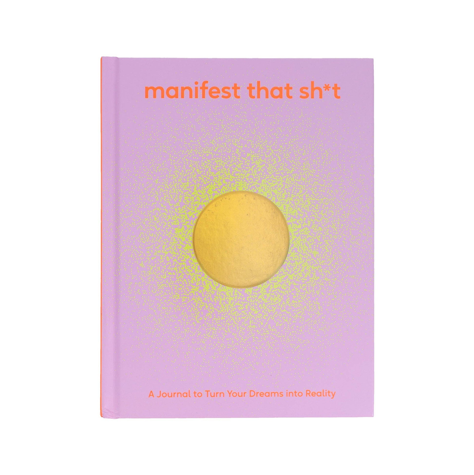 Journal with a purple cover featuring a yellow circle and text on a white background