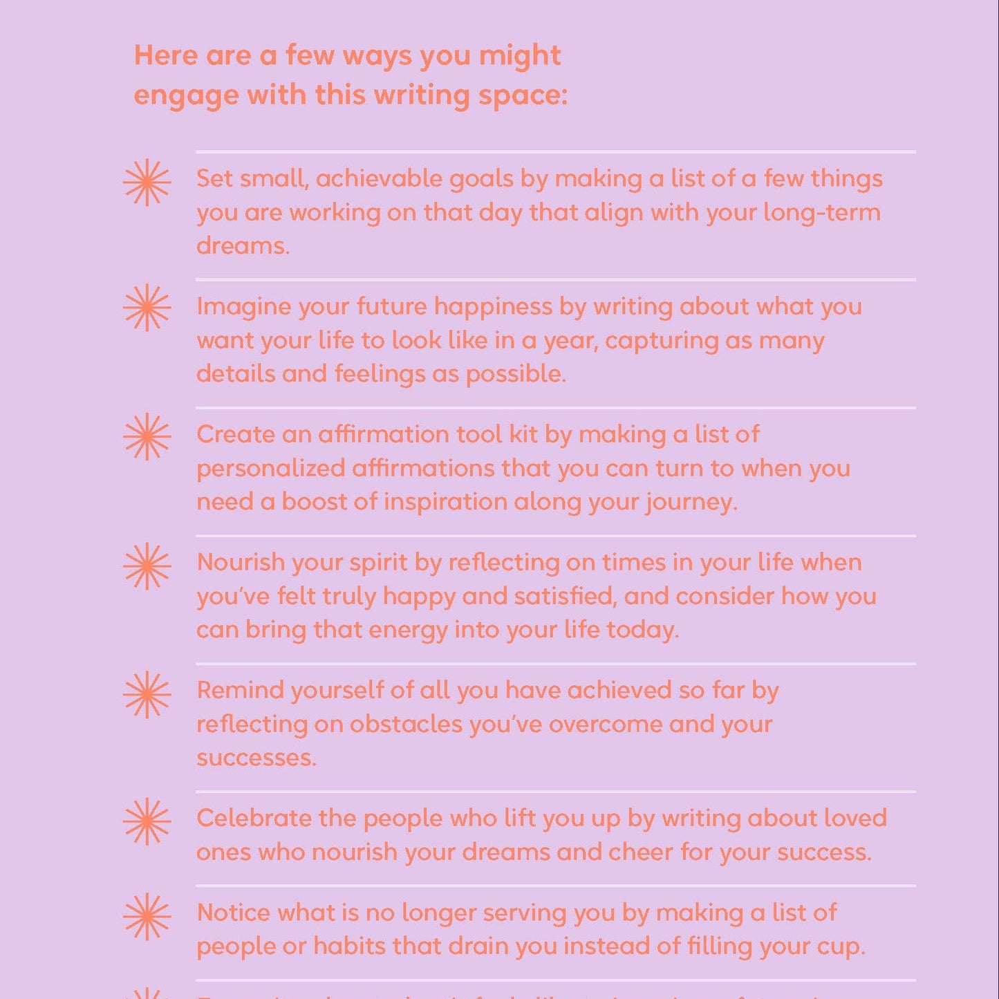 Instructions on how to use a journal with text on an orange and purple background