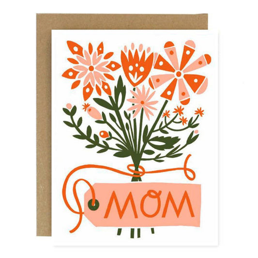 Greeting card with floral design and 'Mom' text on a white background
