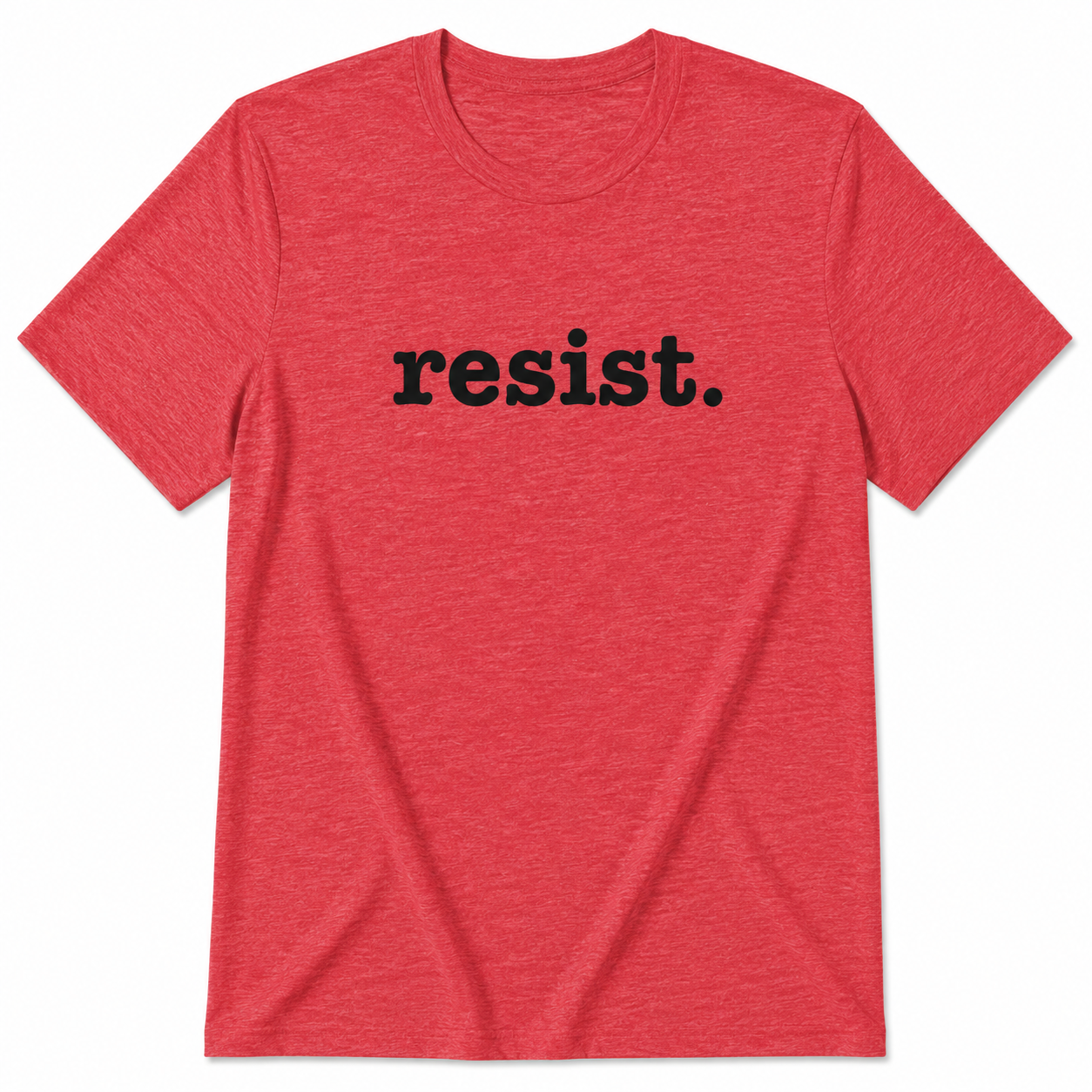 Red t-shirt with 'resist.' text on a white background