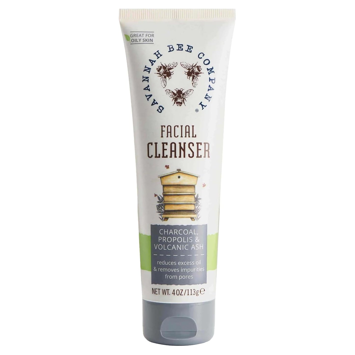 A 4 oz squeeze tube of Savannah Bee Company Facial Cleanser