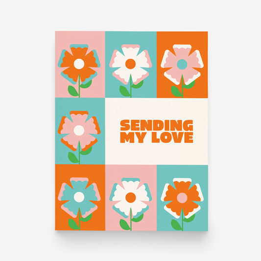 Card with floral design and 'Sending My Love' text on a white background