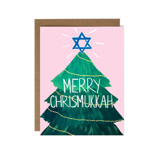text 'MERRY CHRISPMUKKAH' in white across the tree.