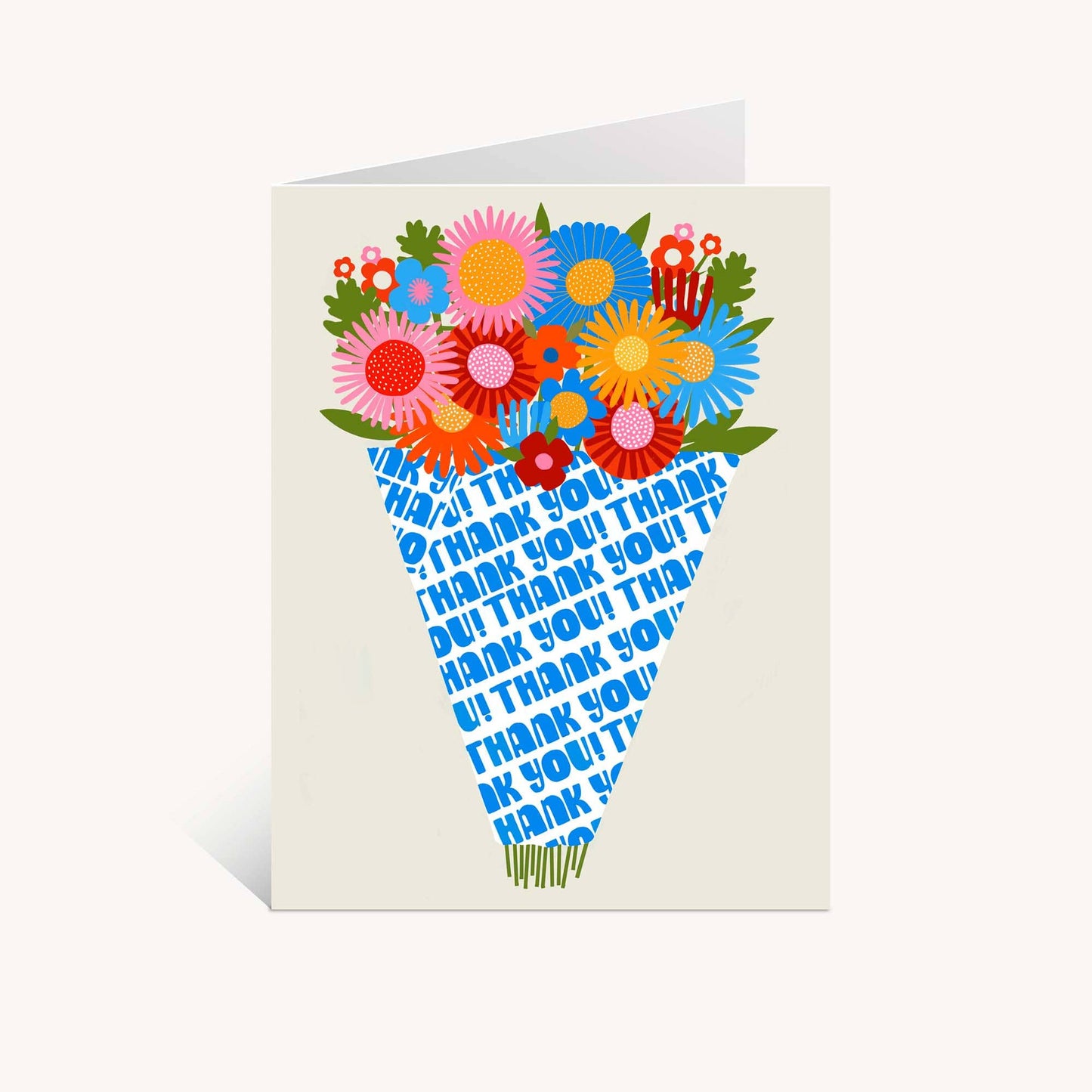 Greeting card with colorful floral design and 'THANK YOU' text on a white background