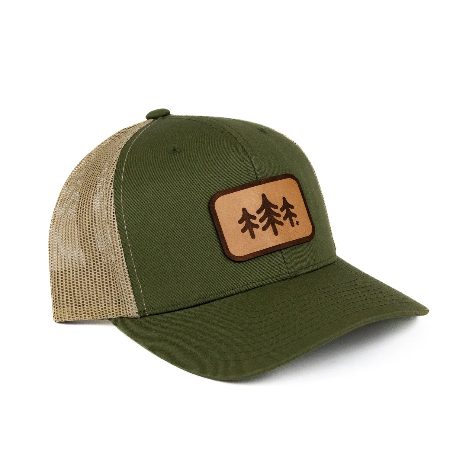 tripine-leather-patch-trucker-hat-moss-khaki